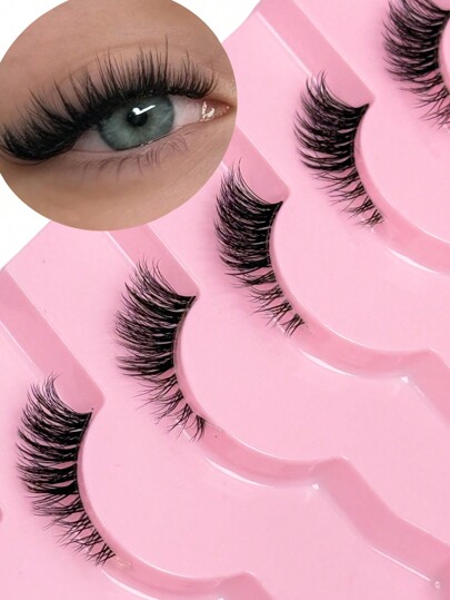 7 pares de pestañas postizas de media longitud con banda transparente, cola de ojo de gato, aspecto natural, suaves y esponjosas, de imitación de visón, adecuadas para uso diario, fiestas y maquillaje de San Valentín