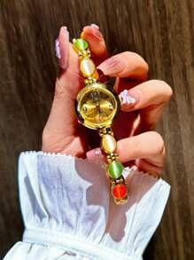 1 pieza Nuevo reloj de mujer de estilo vintage elegante con piedras preciosas y cristales incrustados de lujo, multicolor, resistente al agua hasta 30m, apto para uso diario, fiesta, vacaciones y ocasiones para decorar la muñeca