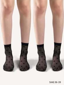 2pairs Polka Dot Crew Socks - Black - View 1