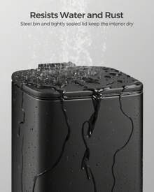 SONGMICS Bathroom Bin, 8L Small Bin, Pedal Toilet Bin For Small Spaces, Soft-Close Lid, Steel, Black