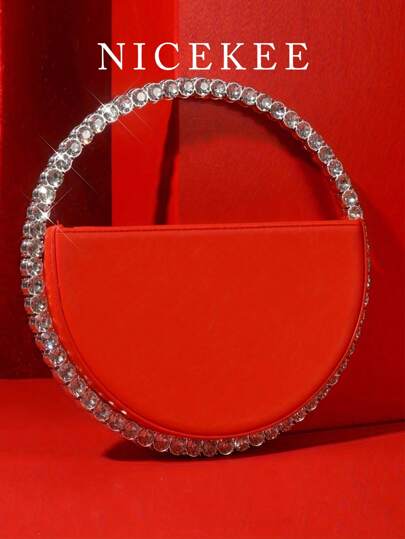 New Luxury Round Crystal Rhinestone Evening Clutch Bag, Fashion Versatile, Portable Elegant, Can Hold Lipstick, Coins, Phone Etc., Suitable For Party, Banquet, Prom, Wedding And Other Occasions. Valentine's Day Gift