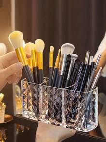 1/2pcs Diamond Pattern Acrylic Makeup Organizer - 3 Compartment Clear Makeup Brush Holder And Pen Cup, Suitable For Brushes, Lipsticks, And Pencils - Perfect For Bathroom, Bedroom Vanity, And Office Desk Home Bathroom Decor Bathroom Organizer Summer Makeup Organizer