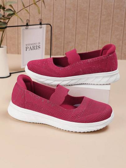 Women Mesh Slip-On Casual Lightweight Solid Color Sneakers