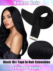 100% Human Hair, Brazilian Straight Hair, Adhesive Tape-In Extensions, Salon-Grade Quality, Suitable For Women - Natural & Black - View 2