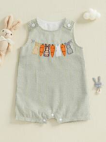 Toddler Girls Boys Clothes Ovrealls Rompers Easter Clothes Rabbit Carrot Embroidered Sleeveless Baby Bodysuits Jumpsuits - Green - View 4
