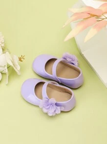 1 Pair Girls' Dopamine Color Series PU Leather Waterproof Non-Slip Round Toe Flat Soft Bottom Fashionable Casual Korean Style Mary Jane Princess Shoes, Suitable For Performance In Spring, Summer, Autumn - Purple - View 2