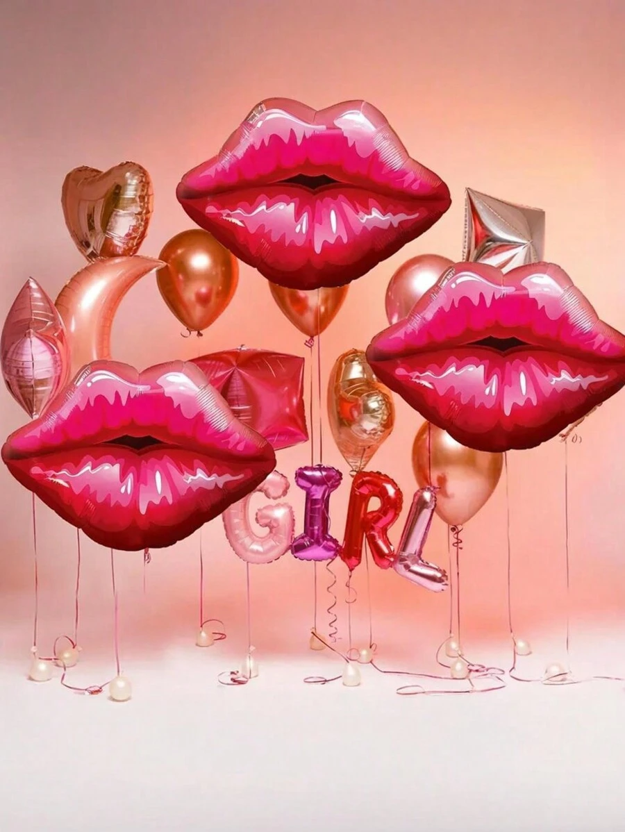 5 个巨型嘴唇和吻印铝箔气球，红色唇膏铝箔气球适用于化妆和单身派对、婚礼、生日、新娘送礼会、周年庆典 - 彩色 - 查看 1