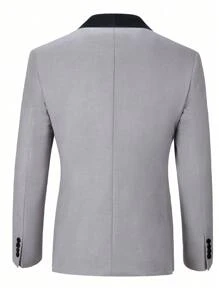 Furuyal Men's Suits Gentleman Solid Slim Fit Business 3 PiecesSuit For Men Blazer Double Breasted Vest Pants Set Party Wedding Prom Light Gray Size XS-3XL