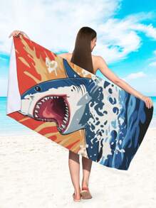 1 st microvezel haaienprint absorberende zwemstrandhanddoek voor vakantie, baden, buitenreizen zomer, vakantie