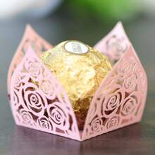 25 piezas Mini rosas rosadas y doradas huecas con láser, caja de chocolate decorada para boda, caja de caramelos para fiesta de días festivos