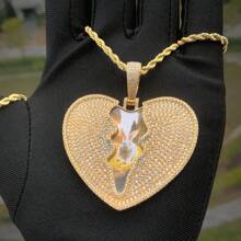 Mặt dây chuyền hình trái tim nứt tùy chỉnh, chất liệu đồng thau đính đá Cubic Zirconia, dây chuyền ảnh tự làm, phong cách Hip Hop, phụ kiện đeo hàng ngày cho cặp đôi, kèm 1 dây chuyền bện. - Nhiều màu - Xem 6