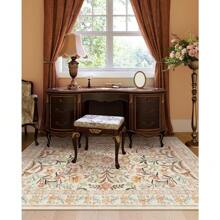 Lahome Washable 5x7 Area Rugs, Boho Pink Floral Living Room Rug Non Slip, Vintage Bedroom Indoor Rug Carpet Rug For Nursery Playroom Kitchen, Green/Multi - Mùa thu đất son - Xem 2