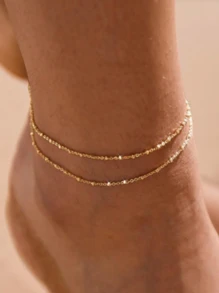 1pc Double Layer Steel Anklet, Boho Beach Style Anklet, Gift For Women