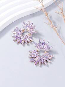 juran 1 Pair Bling Rhinestone Floral Dangle Earrings - Mauve Purple - View 3