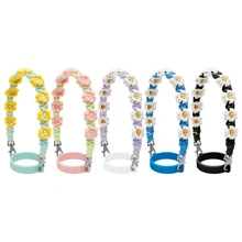 1pc Daisy Water Bottle Holder Handle, Handmade Silicone Cup Sleeve With Adjustable Strap, Reusable Coffee Cup Jacket