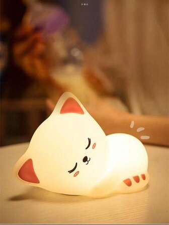1 pieza Lámpara de noche con forma de gato linda con función táctil, luz de noche de silicona linda, luz de noche con 5 niveles de brillo y temporizador, luz de noche inalámbrica USB, luz de gato linda, decoración de habitación linda, adecuada para decoración del hogar, cama, dormitorio, decoración de escritorio
