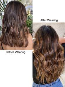 4 piezas de extensiones de cabello con clip, color marrón mezclado con dorado piano, longitud 22~32 pulgadas, ondulado rizado natural, pelucas de fibra sintética, adecuadas para mujeres, Halloween - Color Piano - Ver 6