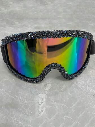 1pc Full Rhinestone Decor Skiing Goggles Windproof Cycling Motorcycle Goggles Winter Anti-Fog Snowboard Ski Glasses Ski Mask Goggle Eyeglasses