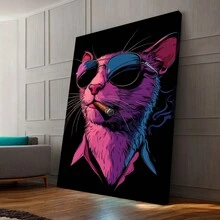 Pink Cat Hanging Painting, Minimalist Art Decor, Perfect For Bedroom And Dining Room Walls - 帆布畫 - 查看 4