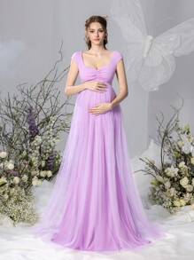 Faeriesty Dressalisa Maternity Ruched Bust Long Prom Party Dress - Pink - View 4