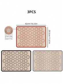 1pc/2pcs/3pcs Macaron Silicone Baking Mat, Reusable Non-Stick Kneading Mat, Black/Red/Grey Heat Resistant Silicone Oven Liner For Making Macarons, Pizza, Cookies, Pastries, Bread