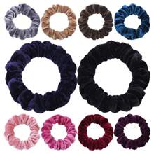 10 件装女士纯色天鹅绒柔软发圈弹性发圈，高品质时尚发圈，适合秋冬季 - 彩色 - 查看 7