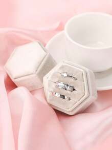 1PC Velvet Jewelry Ring Box, 3-Slot Hexagonal Ring Gift Box Vintage Ring Display Stand For Wedding Ceremony Proposal Valentine's Day Gift (Black,3 Slots) Sun Travel Cool Back To School - Black - View 8