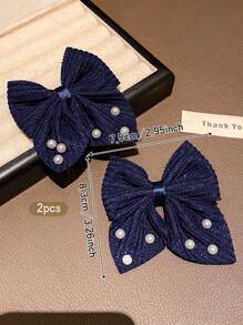 2 pinzas de pelo con lazo, elegantes y lindas, adecuadas para uso diario - Azul Marino - Ver 2
