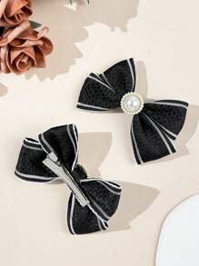 2 件装女士黑色超大珍珠蝴蝶结发夹，百搭日常休闲配饰，适合通勤、聚会、生日、郊游、赠送好友 - 彩色 - 查看 4