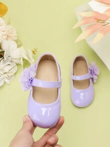 1 Pair Girls' Dopamine Color Series PU Leather Waterproof Non-Slip Round Toe Flat Soft Bottom Fashionable Casual Korean Style Mary Jane Princess Shoes, Suitable For Performance In Spring, Summer, Autumn - Purple - View 5