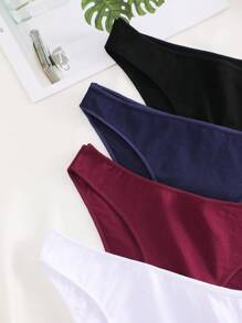 4pcs Women Solid Color Breathable Comfortable Bikini Panties - Multicolor - View 5