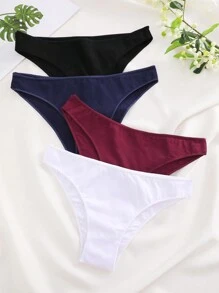 4pcs Women Solid Color Breathable Comfortable Bikini Panties - Multicolor - View 3