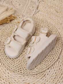 1 pereche de sandale retro romane pentru fete, sandale casual cu talpă groasă pentru vară