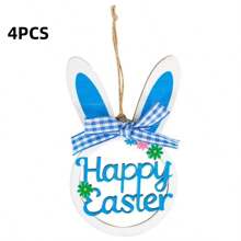 4pcs Wooden Painted Easter Eggs Decorations, Party Crafts DIY Hanging Ornaments