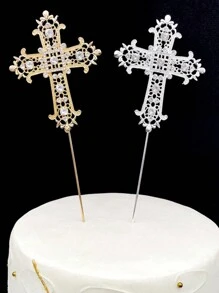 2 pièces Décorations de gâteau en métal et cristal en forme de croix, décorations de gâteau "Que Dieu bénisse" pour baptême de bébé, mariage, baptême, cuisson, fournitures pour fête de gâteau