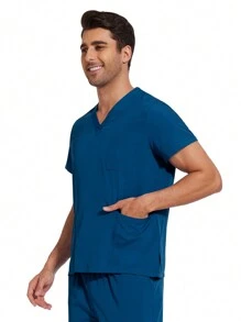 Conjunto de pijama médico para hombres con parte superior de manga corta multicolor + pantalón tipo jogger, uniforme de enfermería, veterinaria y trabajo