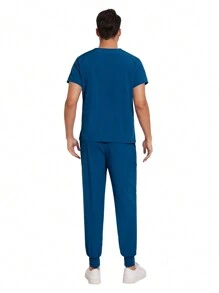Conjunto de pijama médico para hombres con parte superior de manga corta multicolor + pantalón tipo jogger, uniforme de enfermería, veterinaria y trabajo