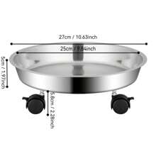 1 pieza Base con rueda para maceta de acero inoxidable, bandeja circular universal con ruedas, bandeja circular móvil - Blanco - Ver 6