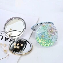 1pc/2pcs/4pcs Folding Double-Sided Mirror Glitter Small Mirror Folding Handheld Pocket Mirror Portable Travel Pocket Makeup Mirror For Pockets, Bags And Travel Gifts Birthday Graduation