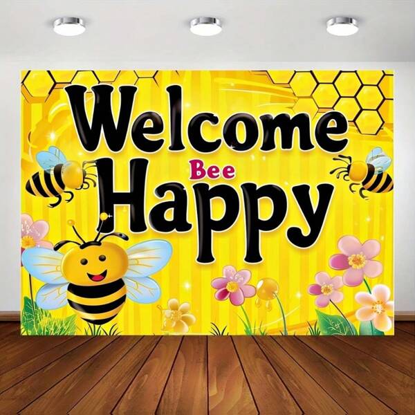 1pc Polyester Bee Themed Backdrop, Spring Bee Party Decor, No Electricity Needed, Suitable For Birthday Celebrations And Home Events