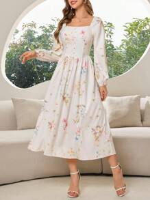 法式浪漫碎花泡泡袖连衣裙