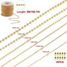 5 米英尺不锈钢链条，1.2-4 毫米珠链，带 10 个球形连接扣和钳子，用于项链悬挂装饰钥匙链狗宠物牌金色 - 彩色 - 查看 3