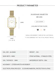 HANNAH MARTIN 1 Stück Mode Quadratische Uhr 34mm Rosegold&Silber&Gold&Schwarz, minimalistischer Stil, original japanisches importiertes Uhrwerk, Edelstahl Mesh Armband, Damen Lässig Armbanduhr