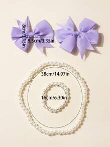 4 Stücke/Set Haarschmuck Set für Mädchen, enthält 2 Haarspangen, 1 Perlenkette und 1 Perlenarmband, geeignet für Mädchen ab 3 Jahren. Schleifen Haarspangen, passend für Frühlingsoutfits, Kinderaccessoires, können für Feiern, Jubiläumsparty Dekoration, Kindergeschenke verwendet werden, in verschiedenen Farben erhältlich, geeignet für Innen- und Außenbereich, Geburtstagsdekor, Fotografie Requisiten. - Verschiedenfarbig - Übersicht 3