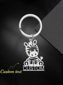 1 Custom Name Zebra Keychain, Personalized Letter Keychain, Stainless Steel, Fashionable Style, Ideal Gift For Family, Friends, Lovers, Parents, Suitable For Car Keys, Bag Accessories, Valentine's Day, Father's Day - Multicolor - View 1