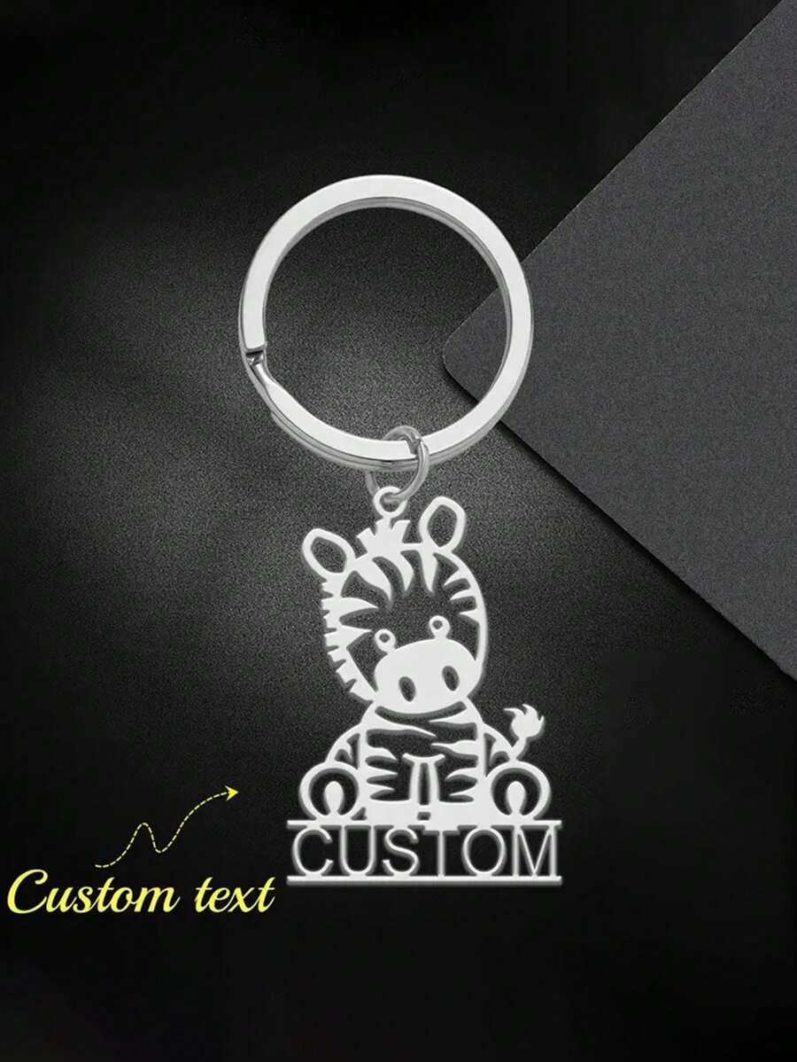 1 Custom Name Zebra Keychain, Personalized Letter Keychain, Stainless Steel, Fashionable Style, Ideal Gift For Family, Friends, Lovers, Parents, Suitable For Car Keys, Bag Accessories, Valentine's Day, Father's Day - Multicolor - View 1