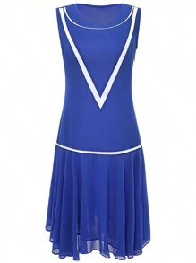 BABEYOND Women's 1920s Inspired Dress - Flapper Dress Low-Waist Dress Sleeveless Party Chiffon Dress For Women - 藍色 - 查看 5