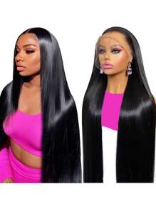 直发蕾丝前部假发 13x4 180% 密度透明蕾丝前部真人发假发 适合女性 已拔取婴儿头发 - 黑色 - 查看 1