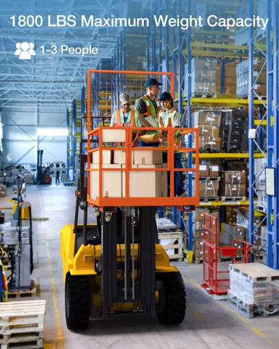 KYBOLT Forklift Safety Cage 45" X 43", 1800 Lbs Max. Heavy Duty Steel Forklift Man Basket, Foldable Forklift Work Platform With Safety Harness & Wheels, Perfect For Aerial Work