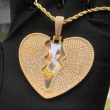 Mặt dây chuyền hình trái tim nứt tùy chỉnh, chất liệu đồng thau đính đá Cubic Zirconia, dây chuyền ảnh tự làm, phong cách Hip Hop, phụ kiện đeo hàng ngày cho cặp đôi, kèm 1 dây chuyền bện. - Nhiều màu - Xem 11